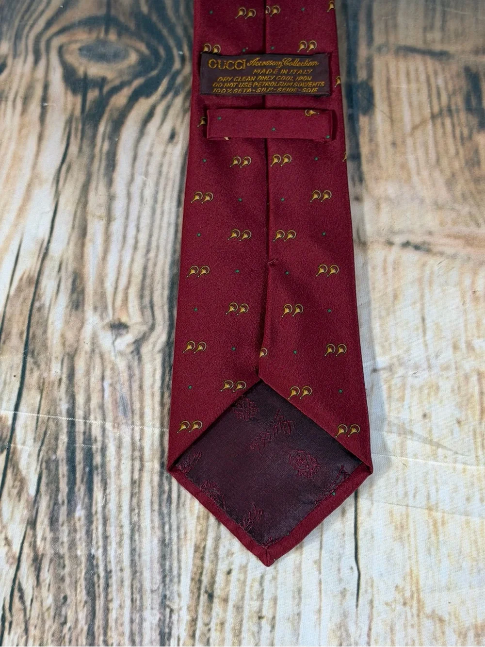 Gucci Accessory Collection Silk Tie Burgundy Gold GG Horsebit Italy Vintage 80’s